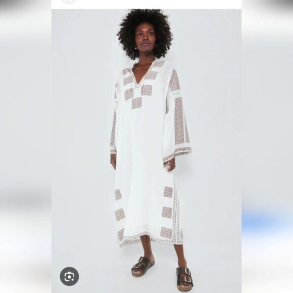 Tuckernuck x India Hicks Caftan Dress Cream Brown Print Maxi NWT Size S - Picture 13 of 14